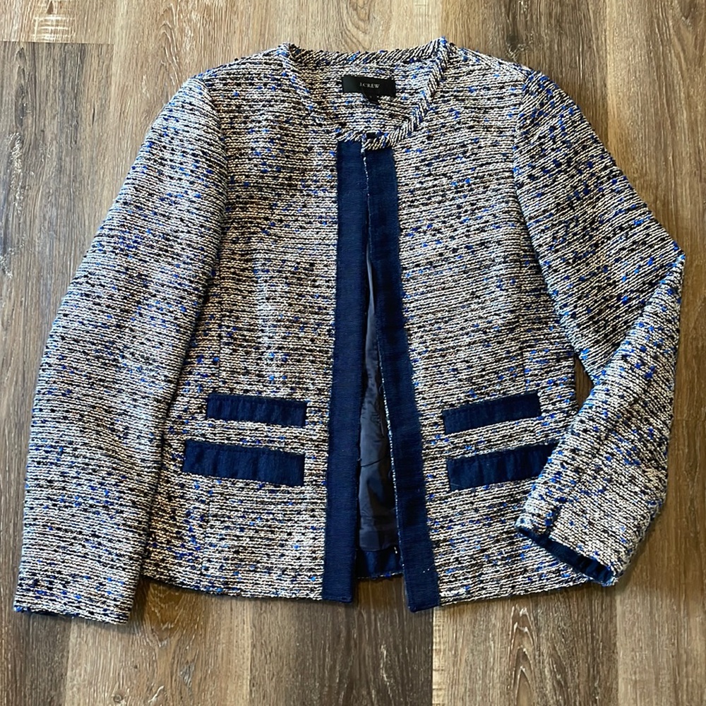 J. Crew tweed blazer with navy trim